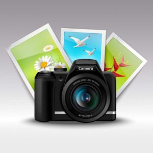 Camera with three images behind - Colored